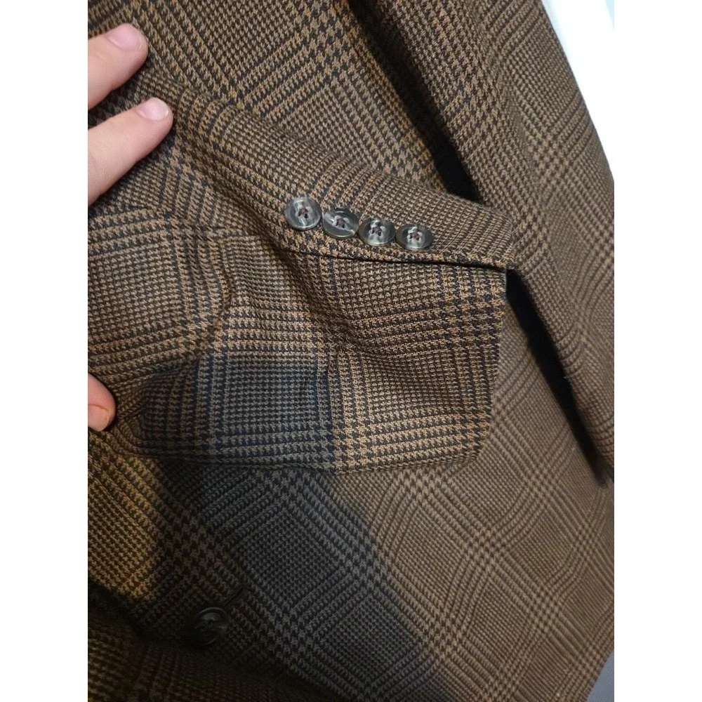 Hart Schaffner Marx Brown Blazer, Men's 42L‎ Plaid Sport Coat, Two Button, Tweed